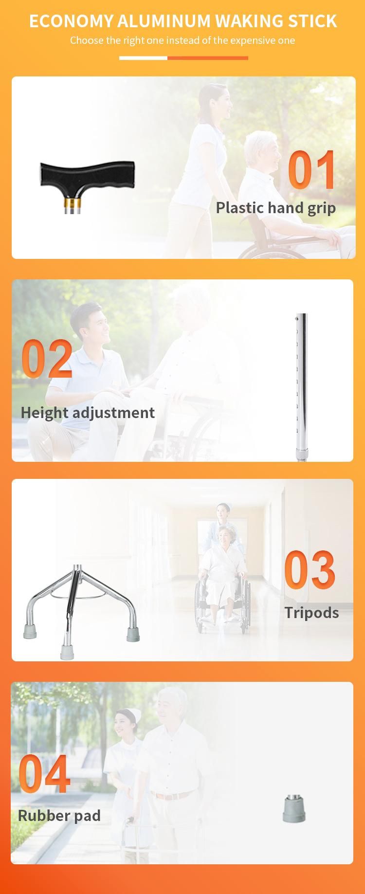 3 Legs Aluminum Lightweight Adjustable Height Easy Carry portable Cane Medical Walking Stick Get CE FDA Weight Capacity 100kgs