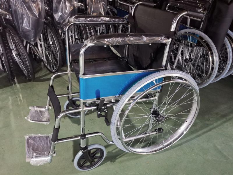 Folding Basic Manual Steel Wheelchair Economy Standard Chrome Foshan 809 for Patient Home Care Hot Selling Old Man Mobility Wheel Chair Medical Equipment