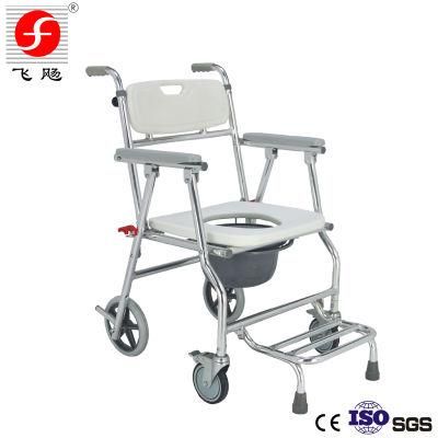 4 Wheels Aluminum Folding Bathroom Toilet Chair Commode