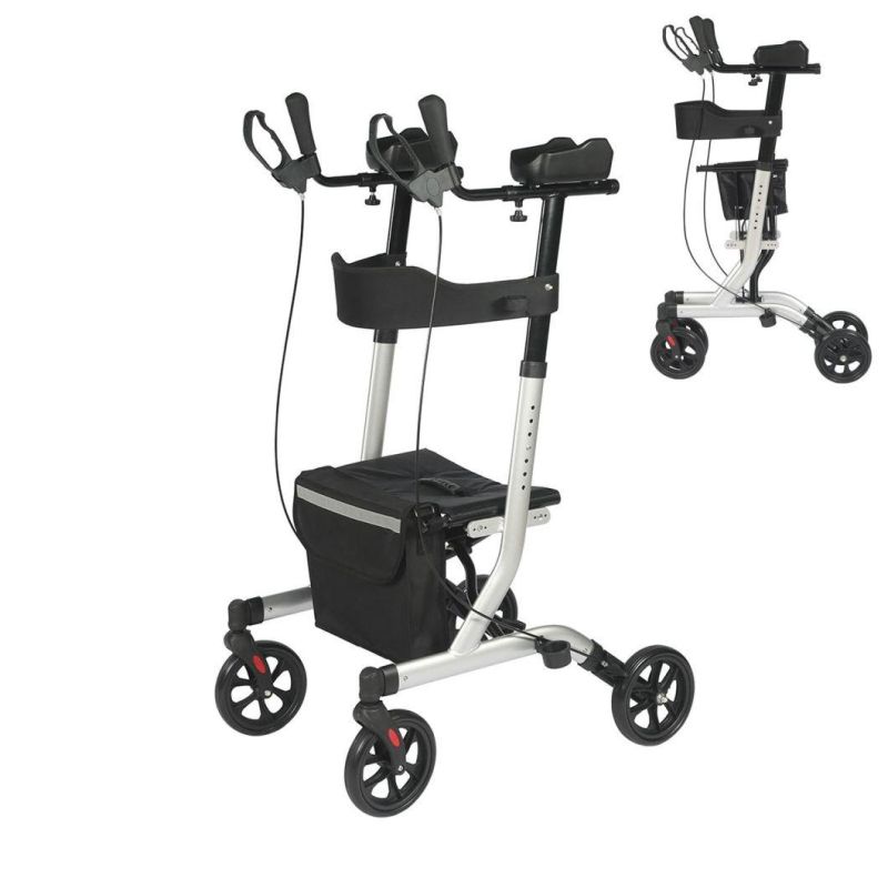 Adults Walker Double Folding Aluminium Rollator, Upright Walker for Adults