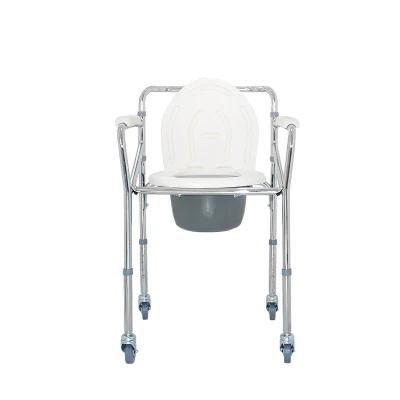 Adjustable Commode Chair Set Toilet Chair Potty Adults Bedpan for Elderly Steel Bedside Folding Commode with Wheels