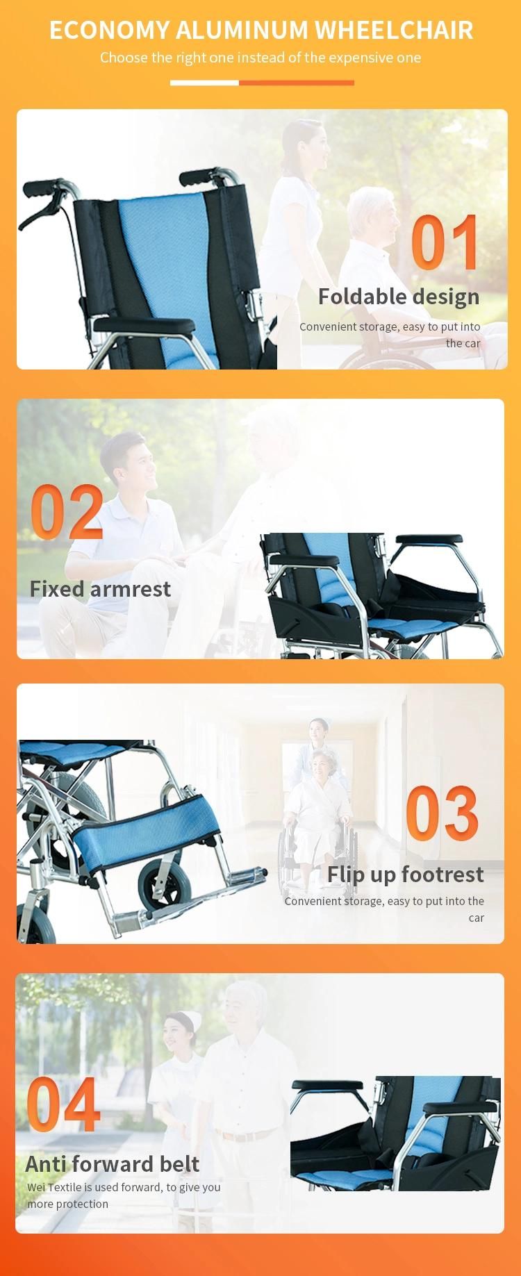 Asia Market Hot Selling Aluminum Travel Wheelchair 12 Inch Small Rear Wheel Drop Back Handle Wheel Chair 40hq Can Load 425PCS Can Accept OEM