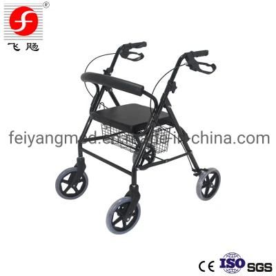 Portable Black Aluminium Four Wheels Lightweight Mobility Rollato with Shopping Basket for Elderly