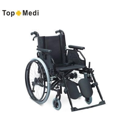 Rehabilitation Aluminum Adjustable Height Elevating Footrest Folding Manual Wheelchair