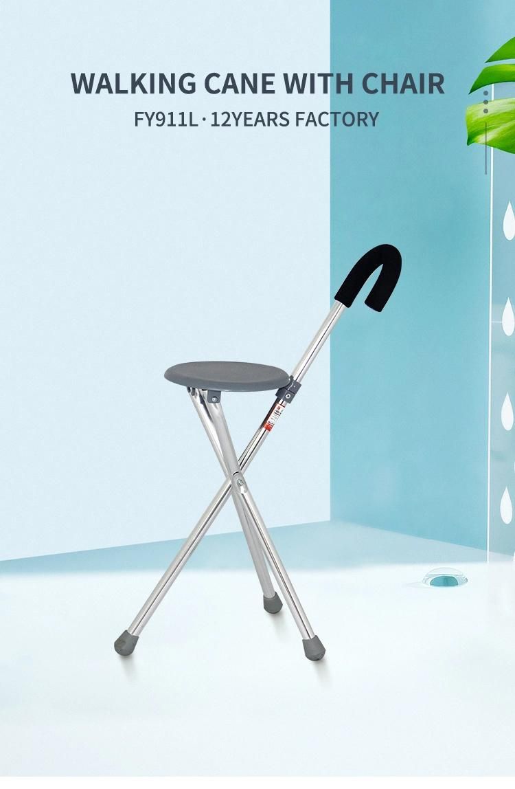 Aluminum Elderly Crutches Chair Folding Walking Stick with Seat