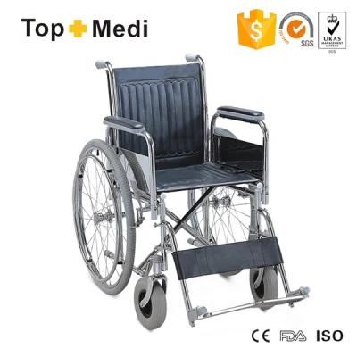 Cheap Transit Steel Wheelchair with Chromed Steel Frame