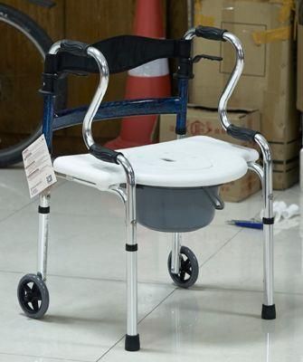 Folding Walker Aluminum Walker Walking Aid Shower Chair Bath Bench Height Adjust with Soft Backrest Aluminum Commode Chair Bath Stool