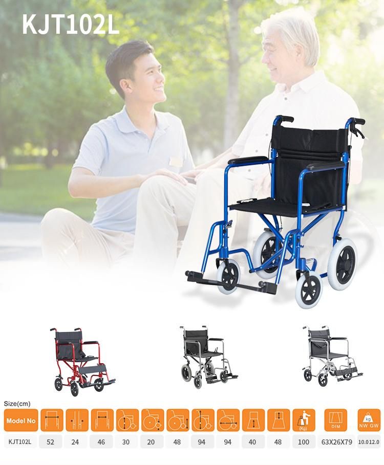 PU Castor Aluminum Transfer Wheelchair for Outdoor Light Weight Manual Lock Safe Elderly Wheel Chair Orthopaedics Disabled People
