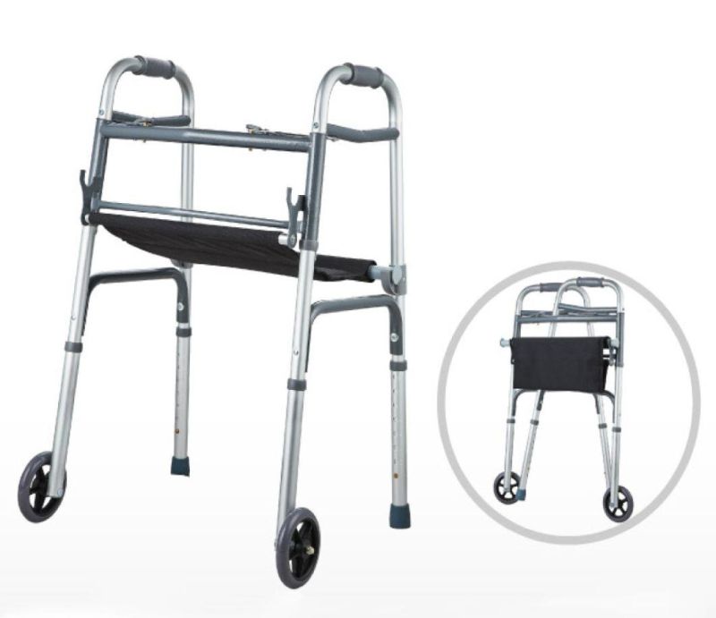 Rollator Walker Folding Adult Dual Button Folding Walker with 5′ ′ Wheels and Cloth