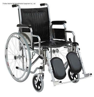 Folding Wheelchair Detachable Armrest and Elevating Footrest Steel Wheel Chair 24&quot; Wheels for Elderly Steel Wheelchair