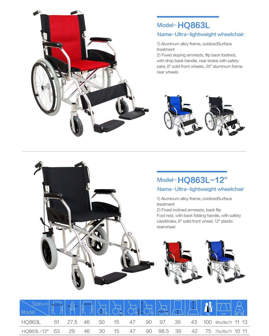 Portable Lightweight Aluminum Transport Manual Wheelchair for Disabled and Elderly