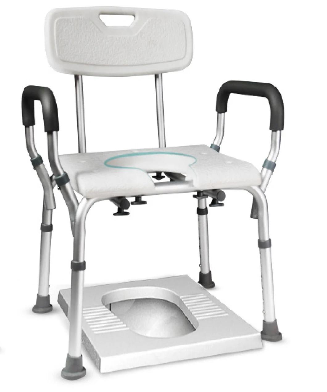 Commode Chair - 2 in 1 Aluminum Shower Chair or Commode Chair with Backrest and Armrest Bathroom Safety