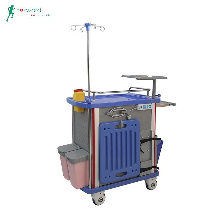 Cheap Hospital ABS Plastic Mobile Emergency Trolley Medical Resuscitation Crash Cart with 5 Drawers