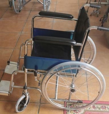 Luxury Steel Foldable Cheapest Wheelchair Chrome Plated Frame Heavy Capacity