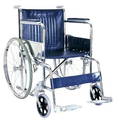 Medical Wheelchair Manual Folding Type Wheelchair with Steel Chrome Frame