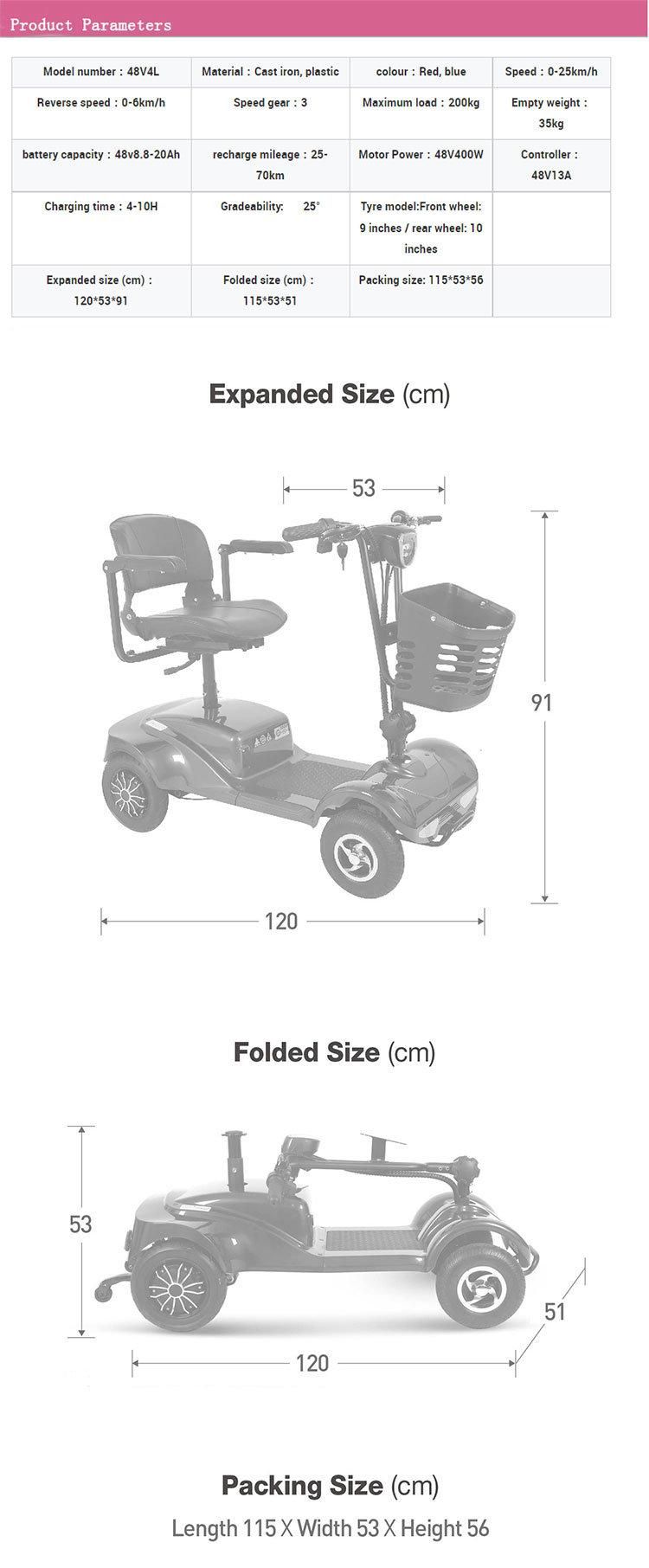 High Quality 4 Wheel Scooters Disabled Folding Mini Mobility Motorcycle Scooter with CE