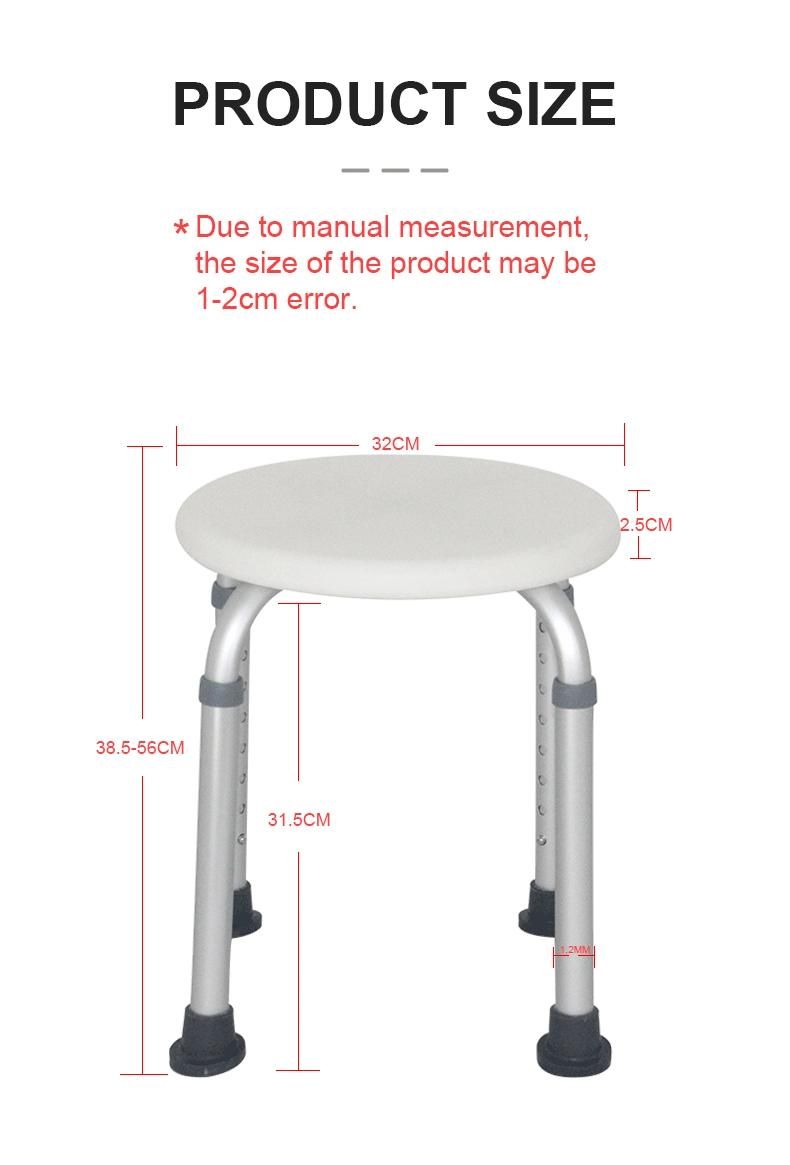 Aluminum Adjustable Bath Bench Chair Shower Without Back with White PE Round Seat