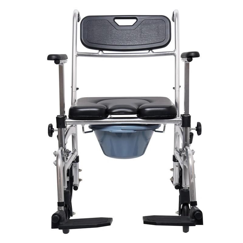 Hospital Eldery People Height Adjustable Manual Foldable Commode Wheelchair