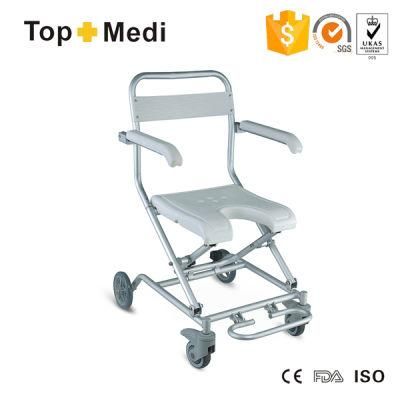 Topmedi Hot Sale Aluminum U Shape Folding Bath Bench Shower Chair with Wheels