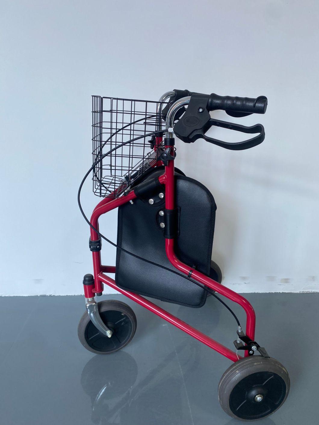 Rollator - Steel Frame Foldable 3 Wheel Walker, Carry-on Bag and Lockable Brakes Disabled Scooter