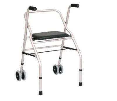 Folding Medical Adult Orthopedic Walker with Seat and Two Front Wheels