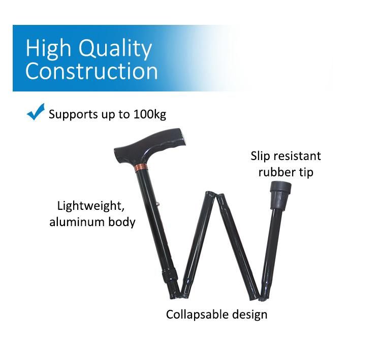 Adjustable Folding Walking Sticks with Wooden Handles T-Shape Folding Cane Aluminum Elderly Walking Aids