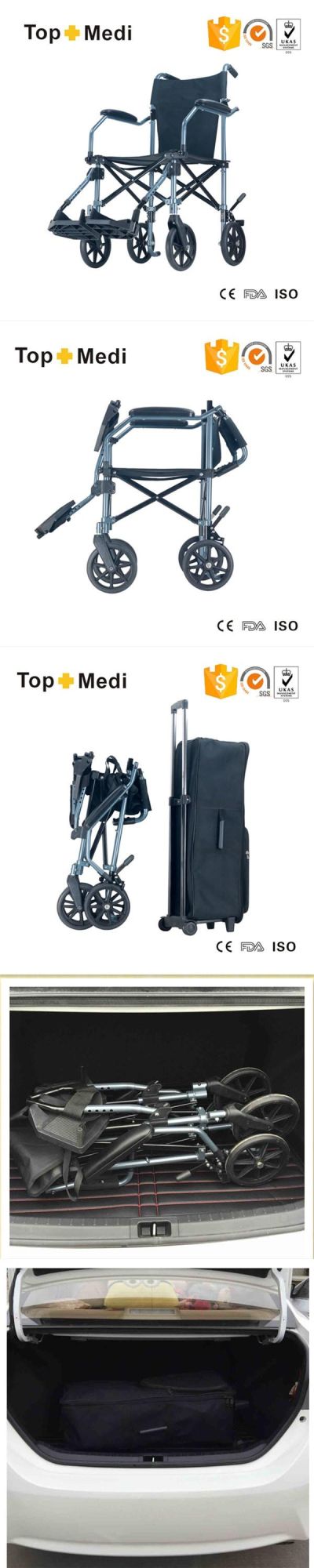 Easy Folding and Carry Aluminum Transport Wheelchair