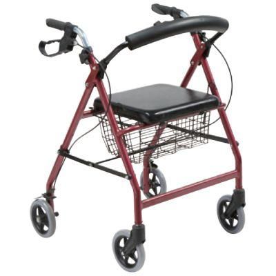 6&quot;Wheels Chair Rollator Walker Folding Backrest Aluminum Transport Chair PVC Soft Seat Cushion Hand Brake Aluminum Rollator