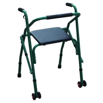 with PVC Soft Seat Board Elderly People Safety Outdoor Aluminum Walker Frame 2 Wheels Easy Carry Lightweight Height Adjust Walking Aid