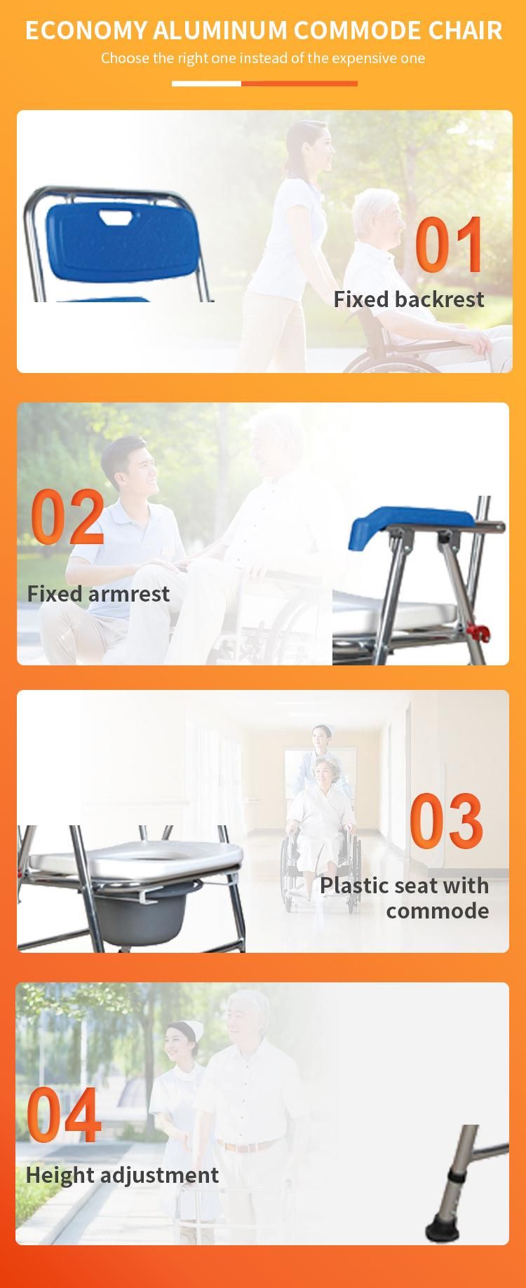 Hot Selling Products Folding Fix Armrest and Footrest Bedside Commode Chair Toilet Safety Aluminum Frame