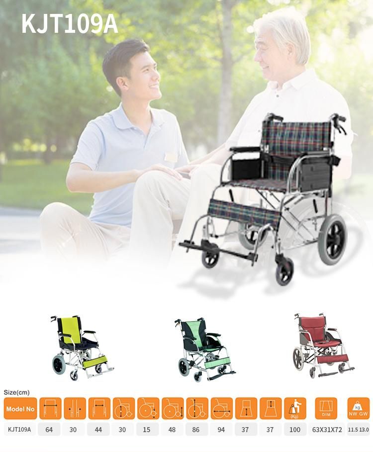 Hand Brake Wheelchair with Flip up Footrest for Elderly People Rehabilitation Therapy Supplies Aluminium Wheelchair 12" PU