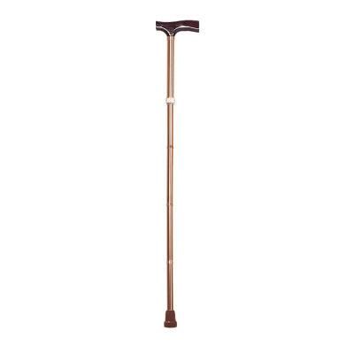 Elderly Brown Rubber Tips Wooden Handle Walking Stick Aluminum Cane
