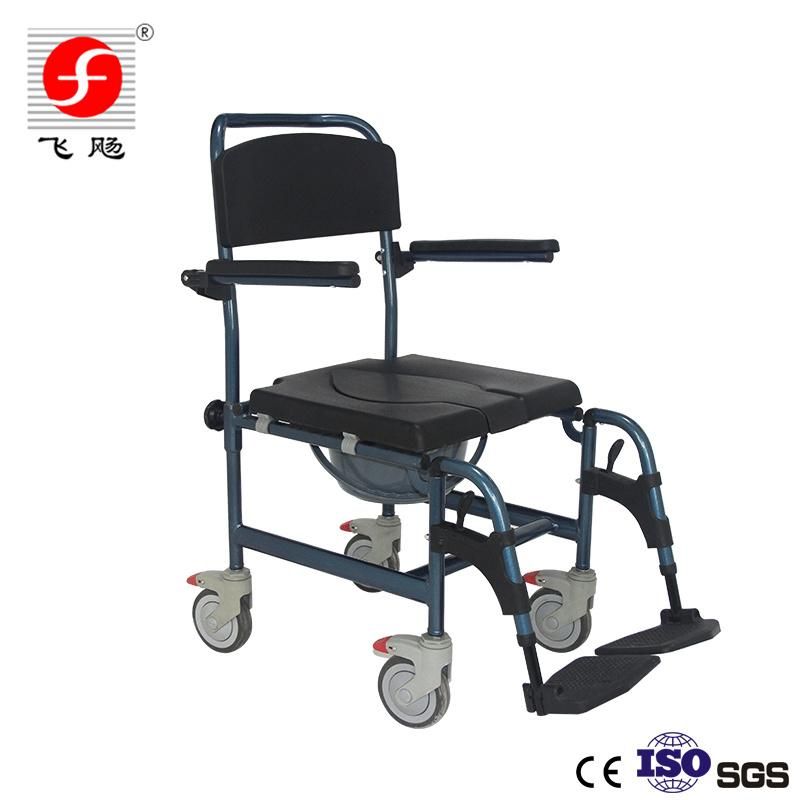 Adjustable Armrests Transfer Wheelchair Commode with Wheels