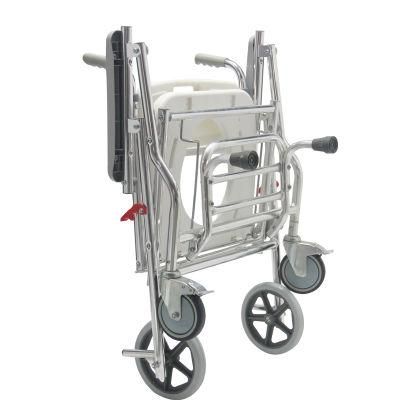 Aluminum Folding Height Adjustable Commode Wheelchair for Disable