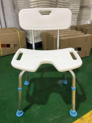 Antiskid Rubber Tips Aluminum Shower Bath Chair with Backrest for Elderly U Shape Seat PE Board Bathroom Product Mobility Detachable