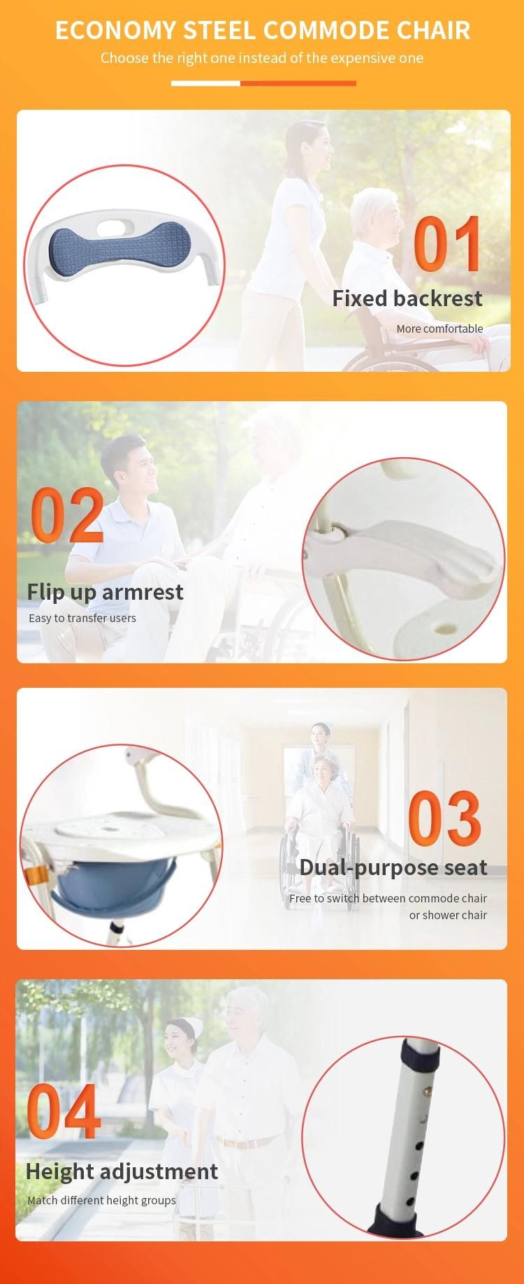 Fashion Hot Frame Shower Commode Chair Flip up Armrest Adjustable Height Non-Slip Foot Pad as Toilet Seat Frame Shower Chair Have EVA Cushion Got CE FDA