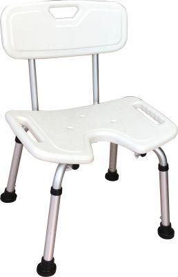 Antiskid Bathing Chair / Shower with Back Bench for Elderly U Shape Seat PE Board Easy Clean Aluminum Shower Chair with Backrest