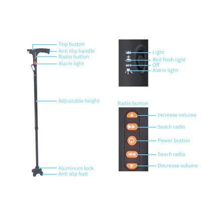Multifunctional Smart Walking Stick Aluminum Outdoor for Old Man People with LED Light &amp; Radio