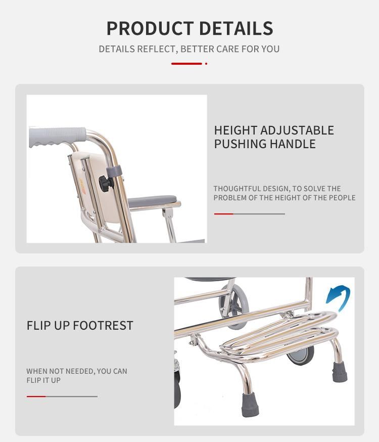 Aluminum Toilet Wheelchair Commode Patient with 4 Wheels for Disabled and Elderly