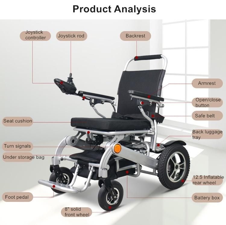 Outdoor Aluminium Auto Folding Electric Power Wheelchair with LED Front Light