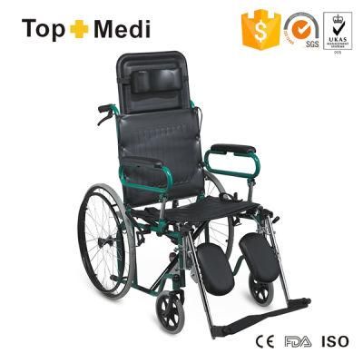 Lightweight High Back Manual Reclining Steel Wheelchair with Neck Cushion