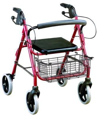 Foldable Wine Color Aluminum Rollator with Basket