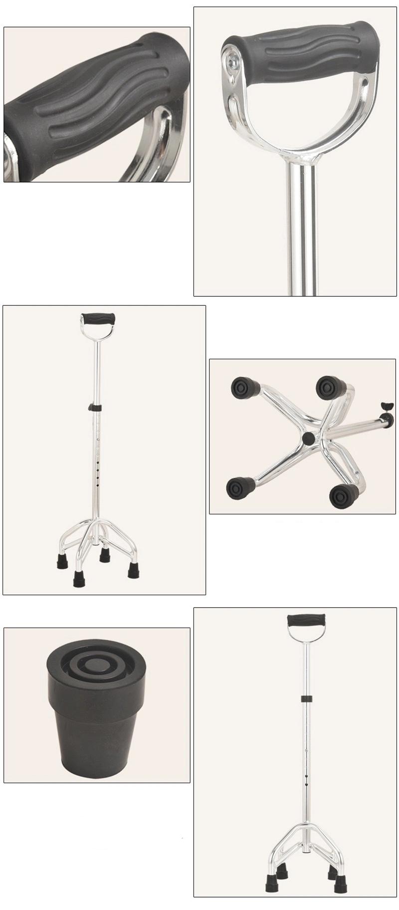 Aluminum Alloy Four-Legged Crutches 10 Grade Height Adjustable Walking Stick for The Elderly