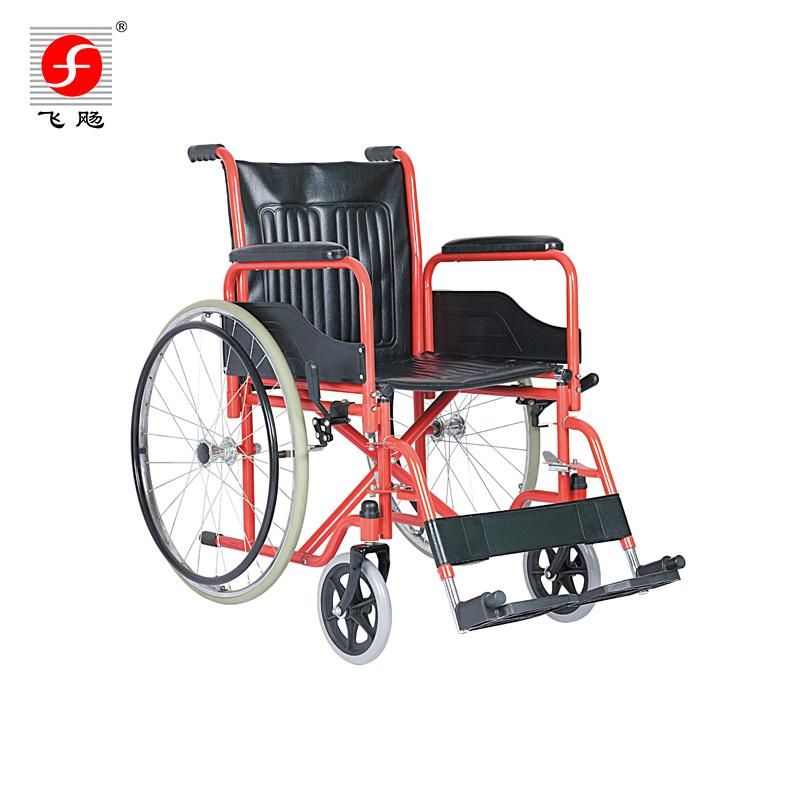 Black Color Powder Coating Base Steel Manual Wheelchair Fix Armrest Detachable Footrest 24inch Rear Wheel Wheel Chair
