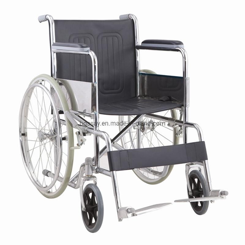 Foldable Steel Manual Wheelchair with Powder Coated Frame