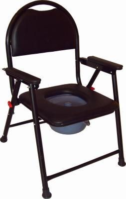 Black Color Powder Coating Steel Folding Commode Chair