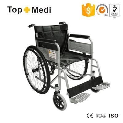 Topmedi Cheap Economic Folding Steel Wheelchair for Disabled