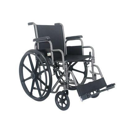 Black Color Powder Coating Base Steel Manual Wheelchair Fix Armrest Detachable Footrest 24inch Rear Wheel Wheel Chair