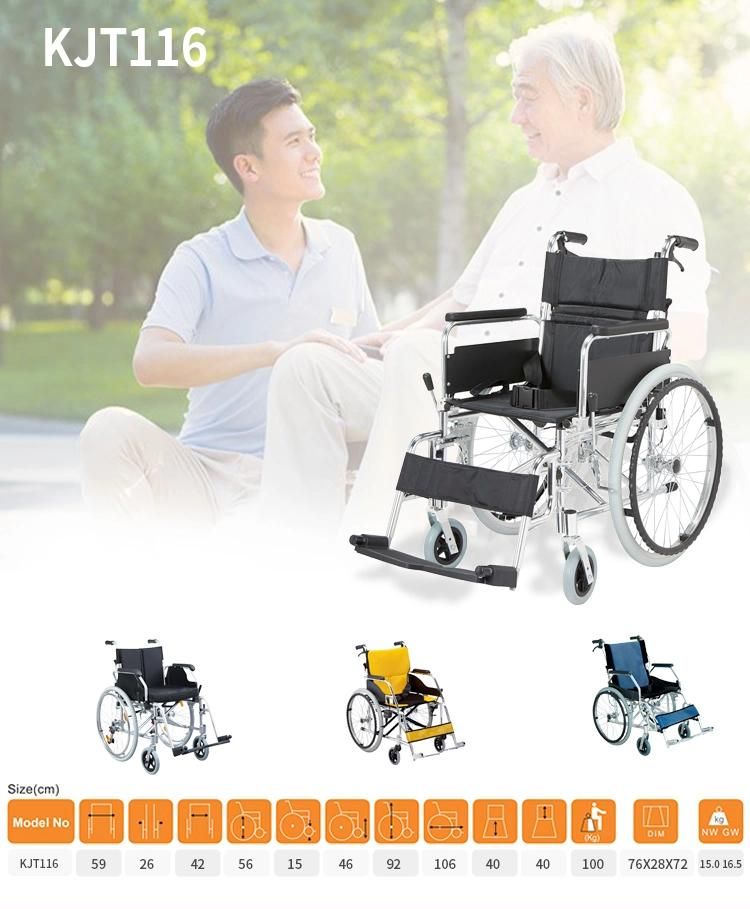 Korea Model Manual Wheelchair Portable Folding Flip up Armrest Chair Detachable Footrest Elderly Disabled Aluminium Wheelchair Mobility Scooter Wheel Chair