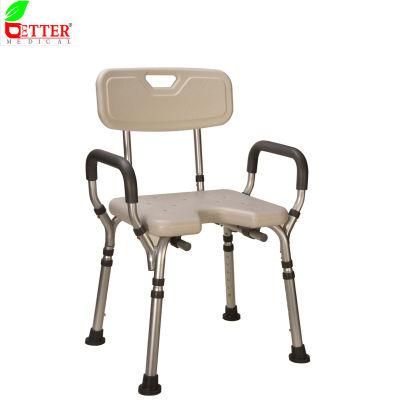 Tool Free Aluminum Anodized Shower Chair with Padded Armrest, Backrest and U-Shape Seat